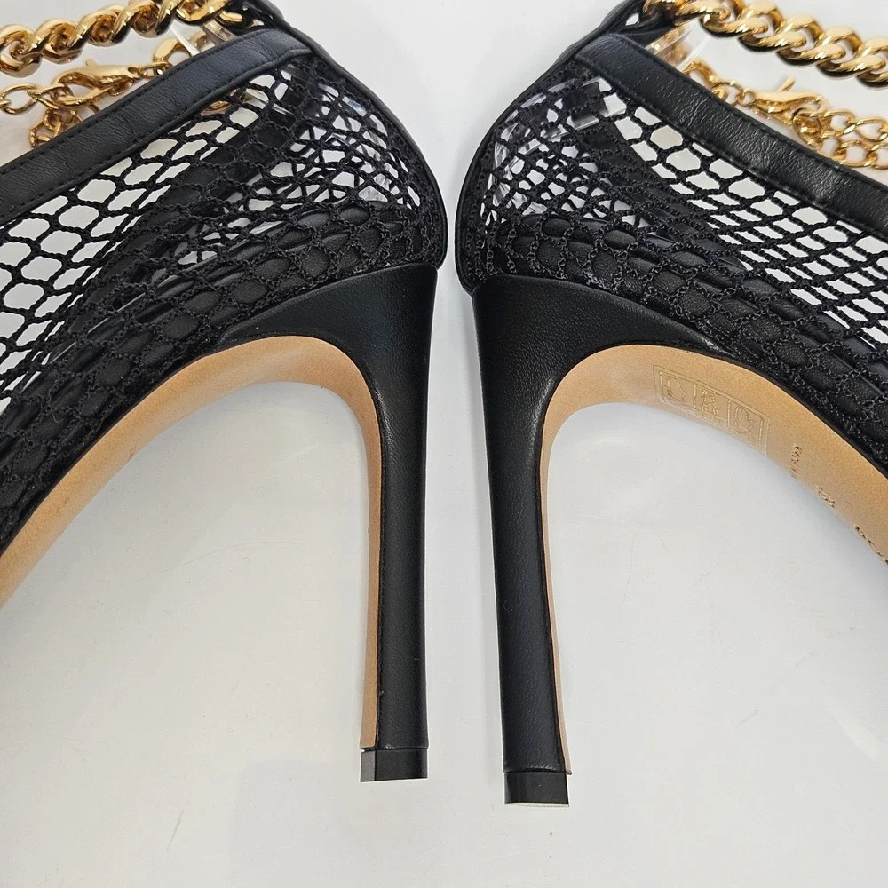 Bottega Veneta Stretch Chain Ankle Strap Nappa Leather Heel Mesh Pumps Size 38 - Picture 5 of 16